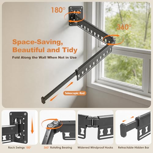 Wall Mounted Clothes Drying Rack Foldable & Space-Saving with 4 Hangers