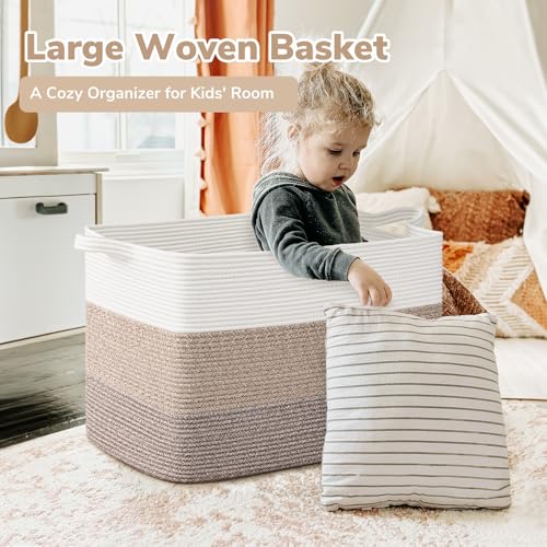 Goodpick 105L Extra Large Woven Rope Blanket Basket, Rectangle, Light Brown - color: Light Brown, size: XX-Large(25"L x 16"W x 16"H)