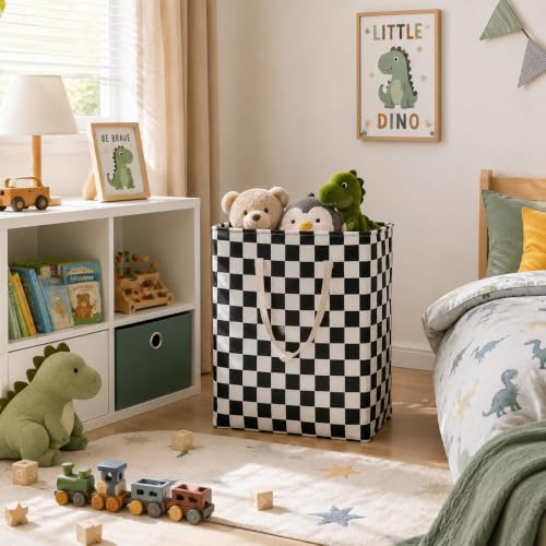 MAIZMZ 3 Pack Checkerboard Storage Basket for Boys Room, 14.6"x12.6"x19.7" Waterproof Linen Laundry Baskets with Handles Racing Room Decor, Gifts - color: 3 Pack Racing Checkered