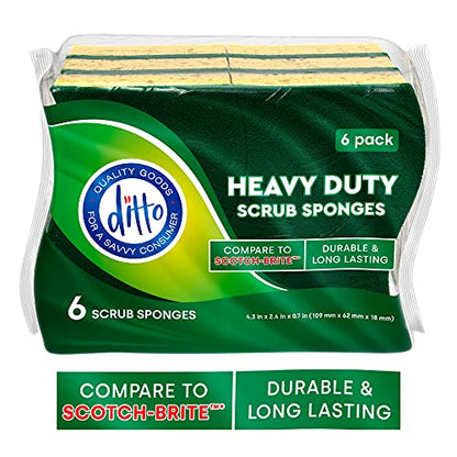 Ditto Heavy Duty Scrub Sponges (6 Pack) - Extra Durable and Long Lasting - Safe on All Surfaces… (Yellow) - color: Yellow