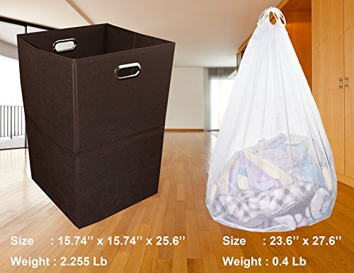 Freegrace Extra Large Laundry Hamper, Foldable Basket with Laundry Bag - color: Brown