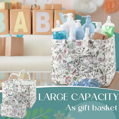 2 Pcs Quilted Fabric Storage Basket with Handles Large Capacity Laundry Basket Boho Foldable Floral Laundry Organizer Bin for Home Picnic Shopping Travel - style: Floral
