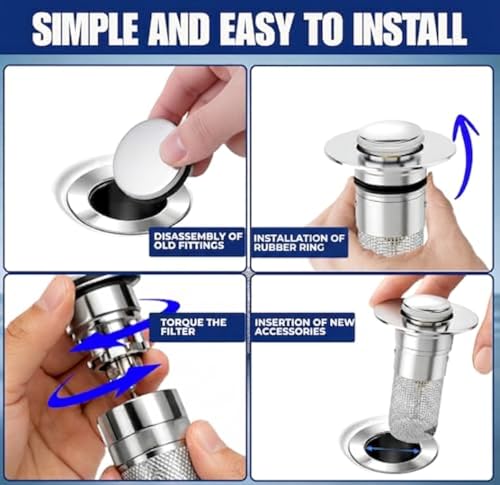 Bathroom Sink Drain Strainer with Removable Basket – 2 Pack Bathroom Sink Stopper Plug & Pop Up Drain Stopper | 2.90 x 2.30 x 1.25 inches | Easy to Clean Hair Catcher