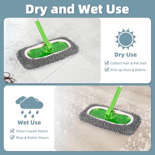 6 Pack Grey Reusable Chenille Mop Pads Fit for Swiffer Sweeper - color: 6 Pack Chenille Grey