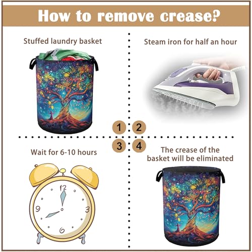 Cosmic Tree Laundry Hamper,Collapsible Laundry Baskets,Tree of Life Dirty Clothes Baskets with Handles,Oxford Cloth Hamper for Bedroom,Bathroom,College Dorms, 16"x20" - color: Cosmic Tree,Tree of Life