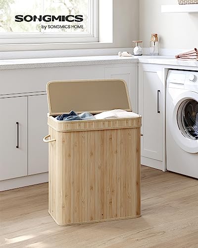 SONGMICS Bamboo Laundry Hamper with Lid, 26.4-Gallons, with Handles - color: Natural Beige, size: 100 L