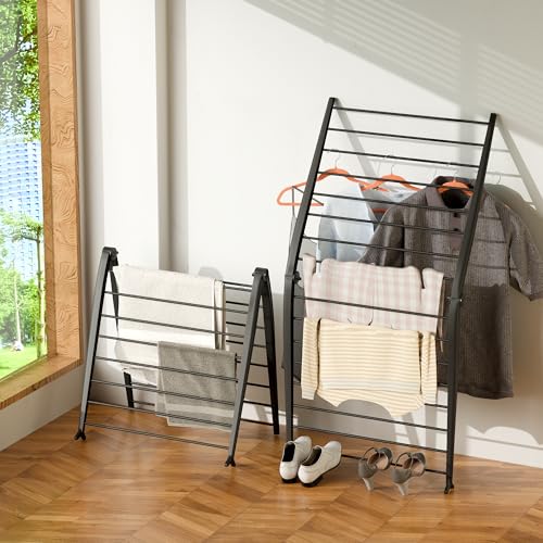 Whitmor Spacemaker Folding Drying Rack, Indoor Clothes Organizer with Patent-Pending Design, Space Saving, 6" L x 26" W x 51.5" H, Black Deluxe - color: Dark
