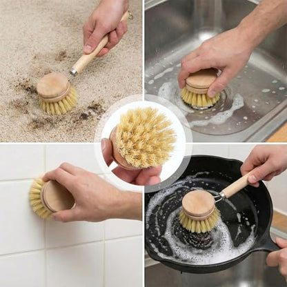 12pcs Dish Brush with Wooden Handle Natural Kitchen Brush Washing Scrubber