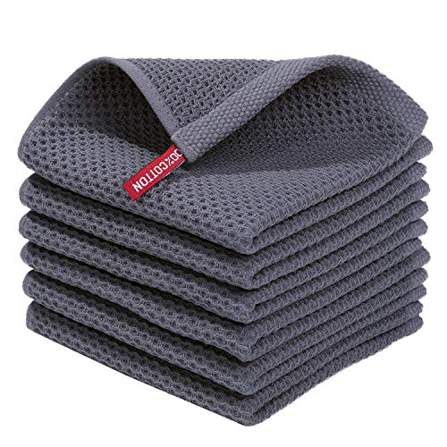 Homaxy 100% Cotton Waffle Weave Kitchen Dish Cloths 6-Pack, Dark Grey - color: Dark Grey, size: 12 X 12 - 6 Pack