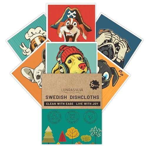Swedish Dishcloths for Kitchen 6 Pack, Reusable Paper Towels Super Absorbent, Biodegradable Quick Drying Washable Dish Cloths Dishwasher Safe, Ideal Practical Housewarming and Hostess Gifts(Dog) - color: Dog Theme
