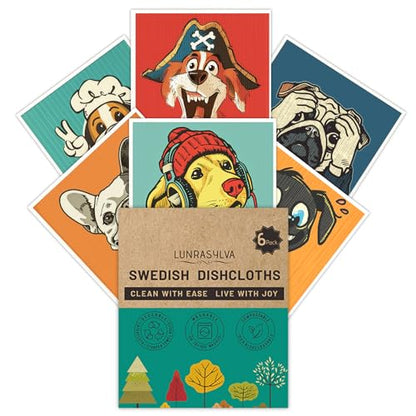 Swedish Dishcloths for Kitchen 6 Pack, Reusable Paper Towels Super Absorbent, Biodegradable Quick Drying Washable Dish Cloths Dishwasher Safe, Ideal Practical Housewarming and Hostess Gifts(Dog) - color: Dog Theme