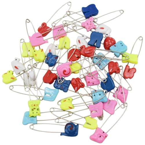 30 PCS Safety Pin Diaper Pin Stainless Steel Cloth Pins Plastic Head Cloth Diaper Pins with Locking Closures，Colour Random 54MM/2.2 Inch（Colour/Animals） - color: Colour/Animals