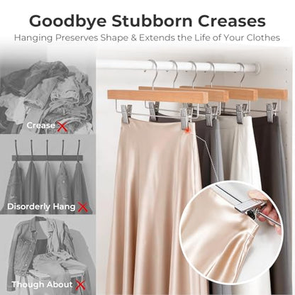 HOUSE DAY Wooden Pants Hangers with Clips, 15 Pack Skirt Hangers, Natural - color: Natural, size: Pack of 15