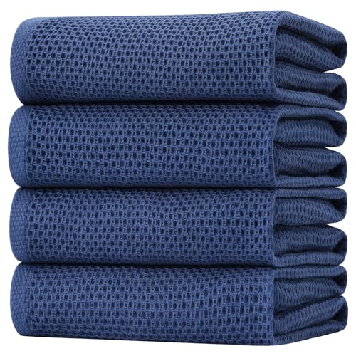 Homaxy 100% Cotton Oversized Waffle Weave Kitchen Towels 4-Pack, Navy Blue - color: Navy Blue, size: 20 X 28 - 4 Pack