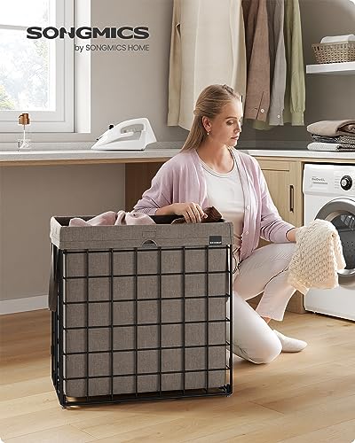 SONGMICS Laundry Hamper, Collapsible, 29 Gal. (110L) - color: Black + Camel Brown, size: 110 L