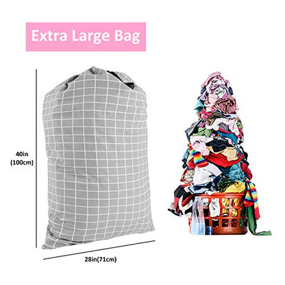 SWISSELITE Heavy Duty Laundry Bag, Large Travel Dirty Clothes Bag - color: Check Gray