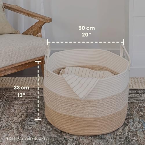 OrganiHaus Round Toy Basket & Blanket Basket, Cotton Rope 20x13" - color: 3-toned Honey, size: Wide