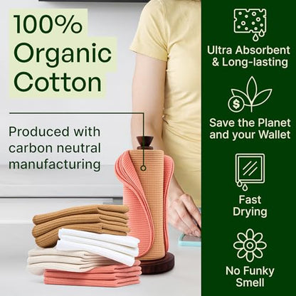 mioeco 24 Pack Reusable Kitchen Paper Towels, Organic Multicolor Cloths - size: 24 Pack Warm Earth