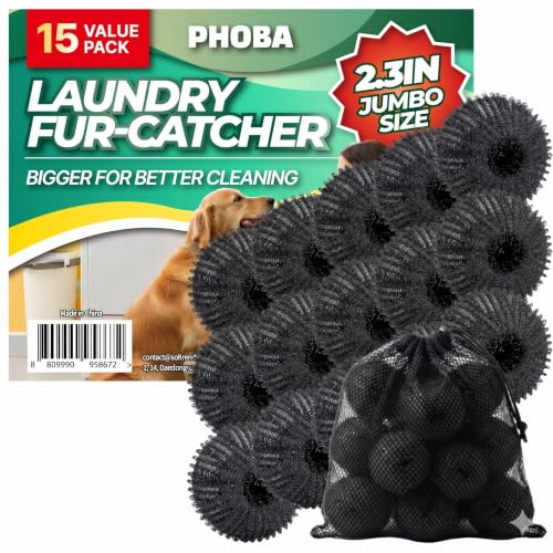 PHOBA 15-Pack Fabric Softening & Pet Hair Laundry Balls, 2.3-Inch Reusable Anti-Tangle Dryer Balls, Dog & Cat Fur Lint Catcher for Clothes and Bedding, Multi-Functional Fabric Care Set