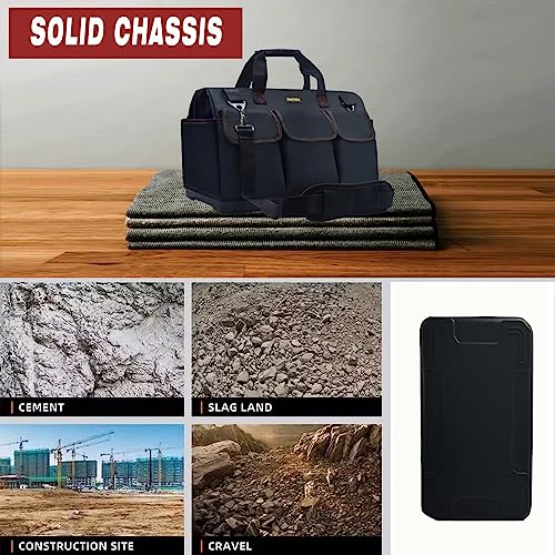 FASTECH 20-inch Heavy Duty Bottom Tools Bag with Wide Mouth for Tool Storage, Carrier and Organizer, Tool Bag for Men, Wide Mouth Tool Bags with Inside Pockets (20 Inch) - size: 20IN BOTTOM