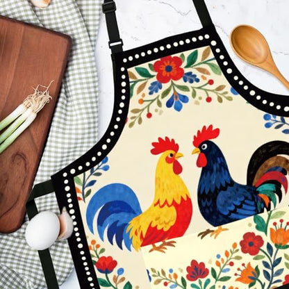 Adjustable Baking Aprons for Women - Cooking Aprons for Women with Pockets, Perfect for Baking Cooking Gradening - color: Chicken-2
