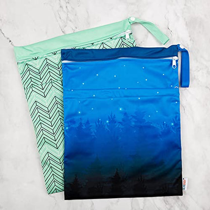 ALVA ALVABABY 2pcs Cloth Diaper Wet Dry Bags Waterproof Reusable with Two Zippered Pockets Travel Beach Pool Daycare Soiled Baby Items Yoga Gym Bag for Swimsuits or Wet Clothes LX-AMD0912 - color: 04 Elephant and night Wolf