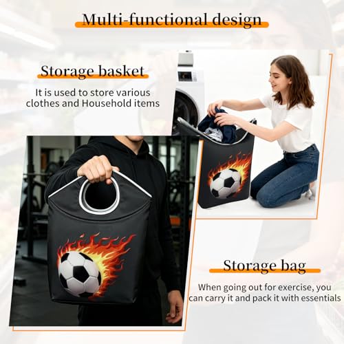 47L Collapsible Laundry Hamper with Soft Handles，Laundry Tote - color: Football-2, size: 17"L x 9.5"W x 18"H