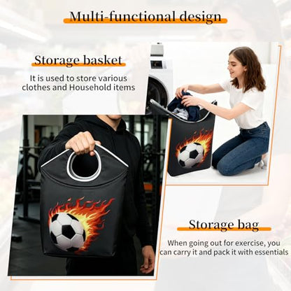 47L Collapsible Laundry Hamper with Soft Handles，Laundry Tote - color: Football-2, size: 17"L x 9.5"W x 18"H