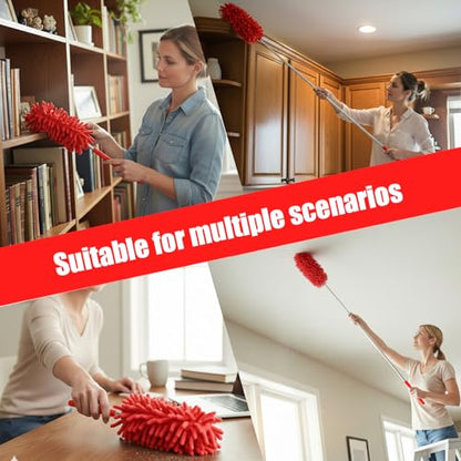 Extendable Feather Duster Telescopic Dust Remover for Home Office Car Furniture High Ceiling Cleaning Multi Purpose Tool(Red,Long Head) - color: Red, size: 11.0 in