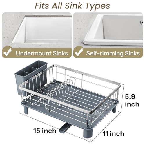 SNTD Dish Drying Rack for Small Kitchen Counter, 11" W x 15" L, Silver - color: Silver, size: 11" W x 15" L