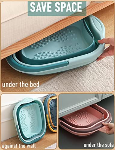 Collapsible Foot Bath Soak Tub with Handle, Plastic Foldable Feet Spa Soaking Basin Bucket with Massager Acupoint for Washing, Pedicure Foot Care Bathtub Bowl Tools for Pain Relief, Green - color: Darkcyan/Lightcyan