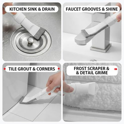Crevice Cleaning Brush with 10 Replacement Scouring Pads, Deep Detail Scrubbing Tool for Window Track, Sliding Door Rail, Tile Grout, Shower - color: Gray Brushes+10 Clothes