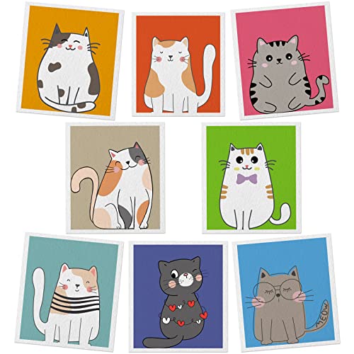 Lucomb Reusable Swedish Kitchen Dish Cloths, 8 Pack Replace Paper Towels Quick Drying Kitchen Sponges Dish Rags for Dishes Washing Home Cleaning Window Glass Wipes - color: 8 Pack-cute Cat