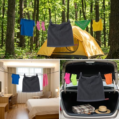Ymapinc Travel Clothes Line, 9.8Ft 12 Beads Portable Clothesline, Non-Slip Laundry Line, Outdoor Camping Gear for Hotel Room Cruise Ship Backpacking Essentials