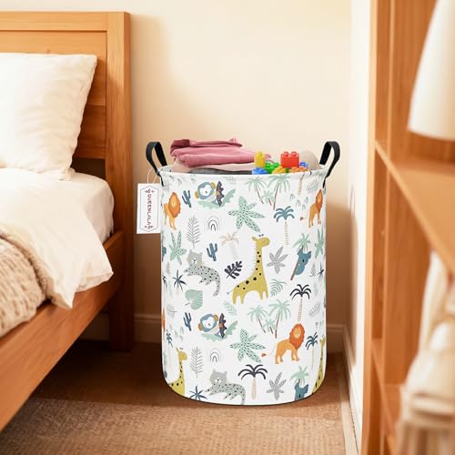 QUEENLALA Foldable Waterproof Round Fabric Laundry Basket Home, Animal - color: Round-Animal
