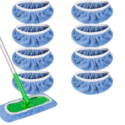 Microfiber Mop Pads - 8 Pack Reusable Washable Refills for Wet & Dry Floor Cleaning - Fits Most Standard Mops - Light Blue Household Cleaning Pads - color: Light Blue