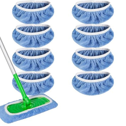 Microfiber Mop Pads - 8 Pack Reusable Washable Refills for Wet & Dry Floor Cleaning - Fits Most Standard Mops - Light Blue Household Cleaning Pads - color: Light Blue