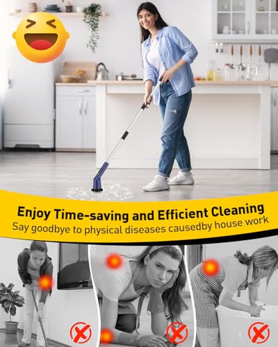 Electric Spin Scrubber for Bathroom, Shower Scrubber with Long Handle - color: Navy, size: 3 Brush Heads