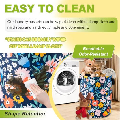 Folk Floral Art Laundry Basket Foldable Waterproof Hamper 18.9 x 16.5 Inch - color: Folk Floral Art