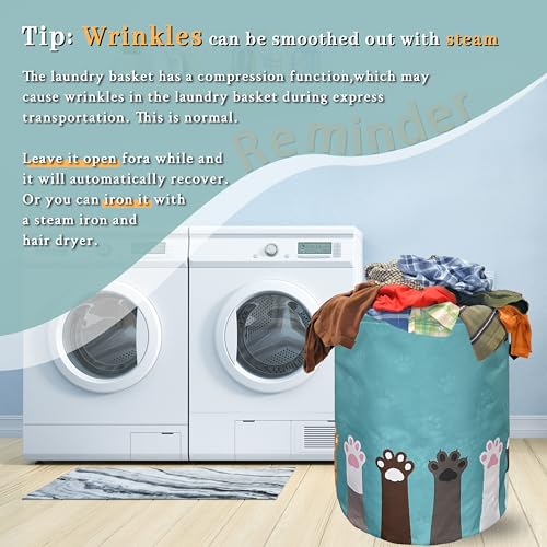 Cat Dog Paw Laundry Basket Foldable Oxford Cloth Hamper 18.9 x16.5" - color: Cute Cat Paws Dog Paw