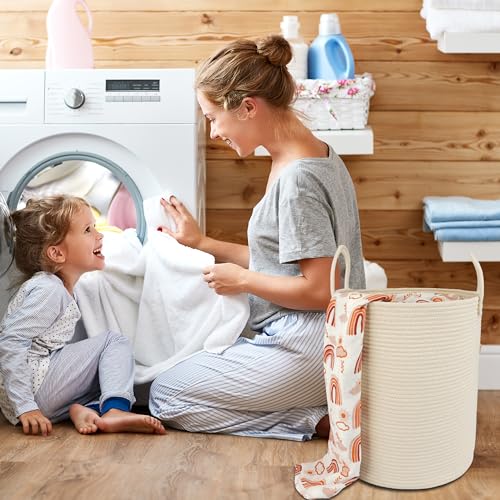 XUANGUO Cotton Rope Laundry Basket Hamper for Clothes, beige - color: beige, size: Regular