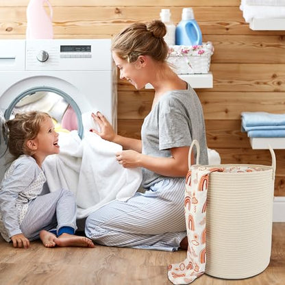 XUANGUO Cotton Rope Laundry Basket Hamper for Clothes, beige - color: beige, size: Regular