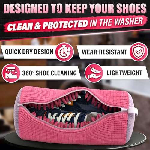 2 Pcs Reusable Shoe Washing Machine Bag, XXL with Zipper, Pink - color: Pink