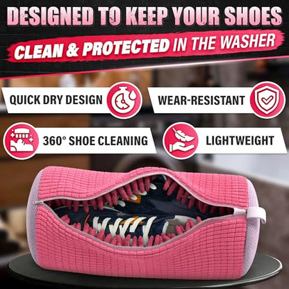 2 Pcs Reusable Shoe Washing Machine Bag, XXL with Zipper, Pink - color: Pink