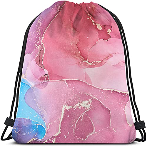 Marble Drawstring Backpack Bag - Abstract Acrylic Nature Marbling Artwork Texture Golden Swirl Dye Art Sport Gym Sack for Men Women - color: Multi-a153