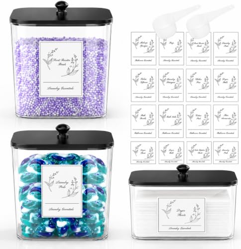 COAZEX 3 Pack Laundry Pods Containers & Dryer Sheet Holder, Black Lids - color: C-2+1 Pack(Black Lid)