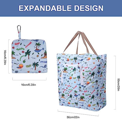 2 Pack Travel Laundry Bag with Handle and Drawstring, Expandable Foldable Dirty Clothes Bags with Hook and Zipper, 23*20 inch, Vacation - color: Vacation