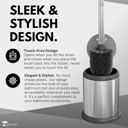 ToiletTree Products Toilet Brush with Lid - Sleek Toilet Bowl Brush and Holder - Toilet Scrubber Brush Set with Heavy-Weight Base - Lidded Toilet Bowl Cleaner Brush and Holder - Chrome (2 Pack) - style: Stainless Steel 2 Pack