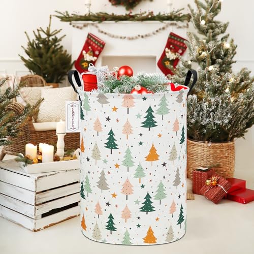 QUEENLALA Large Foldable Round Storage Basket Laundry Hamper, Pine tree - color: Round-pine tree