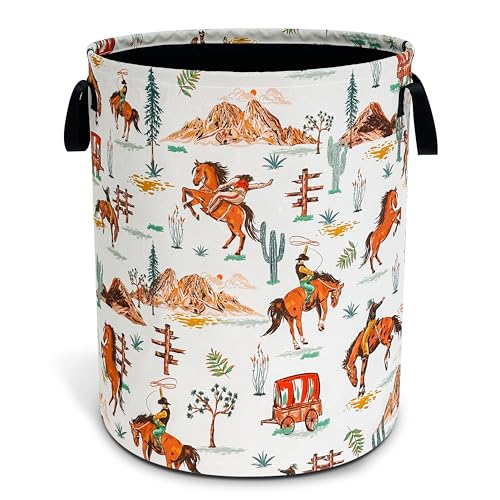 Western Cowboy Horse Laundry Basket Foldable Waterproof Hamper 18.9x16.5 In - color: Western Cowboy